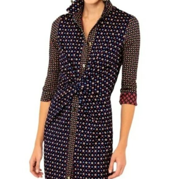 Gretchen Scott Twist & Shout Foulardio Dress SZ S - NWT -  Navy/Red Knee Length - Picture 1 of 16